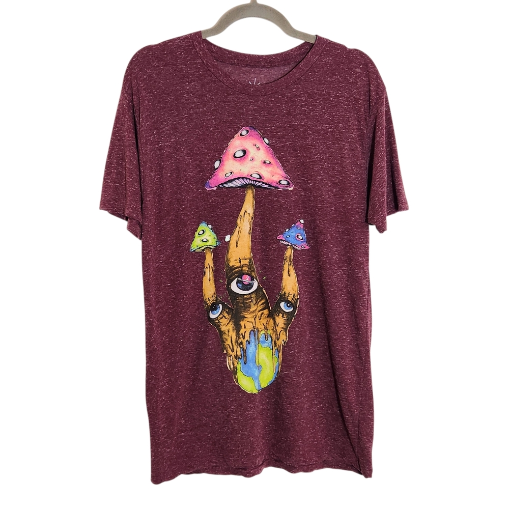 Life Clothing Co. Short Sleeve Burgundy Mushroom Graphic T-Shirt Size Large